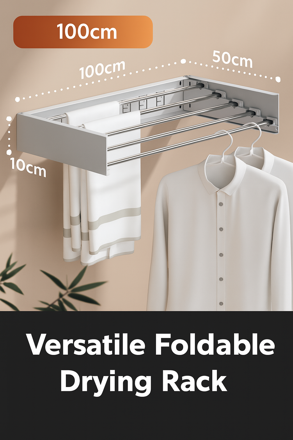 Foldable Wall-Mounted Drying Rack – 100cm Stainless Steel Clothes Airer for Laundry & Towels